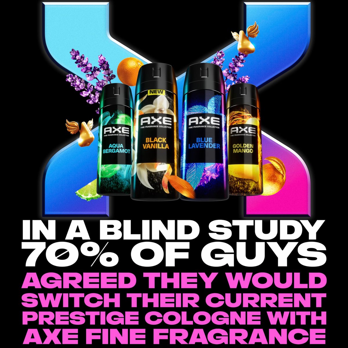 AXE Fine Fragrance Collection Premium Deodorant Body Spray for Men - Variety Pack (Blue Lavender, Aqua Bergamot, Golden Mango, Black Vanilla) - 4 Pack, 4 oz Each, Aluminum Free, 72H Odor Protection Avelisse