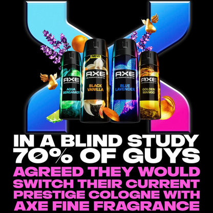 AXE Fine Fragrance Collection Premium Deodorant Body Spray for Men - Variety Pack (Blue Lavender, Aqua Bergamot, Golden Mango, Black Vanilla) - 4 Pack, 4 oz Each, Aluminum Free, 72H Odor Protection Avelisse