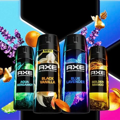 AXE Fine Fragrance Collection Premium Deodorant Body Spray for Men - Variety Pack (Blue Lavender, Aqua Bergamot, Golden Mango, Black Vanilla) - 4 Pack, 4 oz Each, Aluminum Free, 72H Odor Protection Avelisse