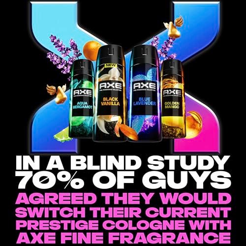 AXE Fine Fragrance Collection Premium Deodorant Body Spray for Men - Variety Pack (Blue Lavender, Aqua Bergamot, Golden Mango, Black Vanilla) - 4 Pack, 4 oz Each, Aluminum Free, 72H Odor Protection Avelisse