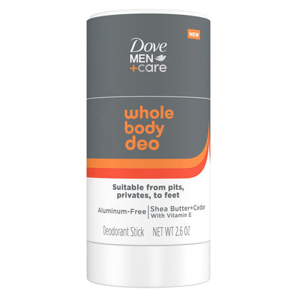 DOVE MEN + CARE Whole Body Deo Aluminum-Free Deodorant Stick, Shea Butter & Cedar, 2.6 oz