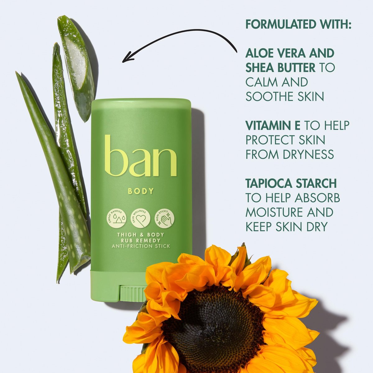 Ban Thigh & Body Anti-Friction Balm - Unscented, 1.4 Oz - Prevents Chafing & Skin Irritation for Women & Men Avelisse