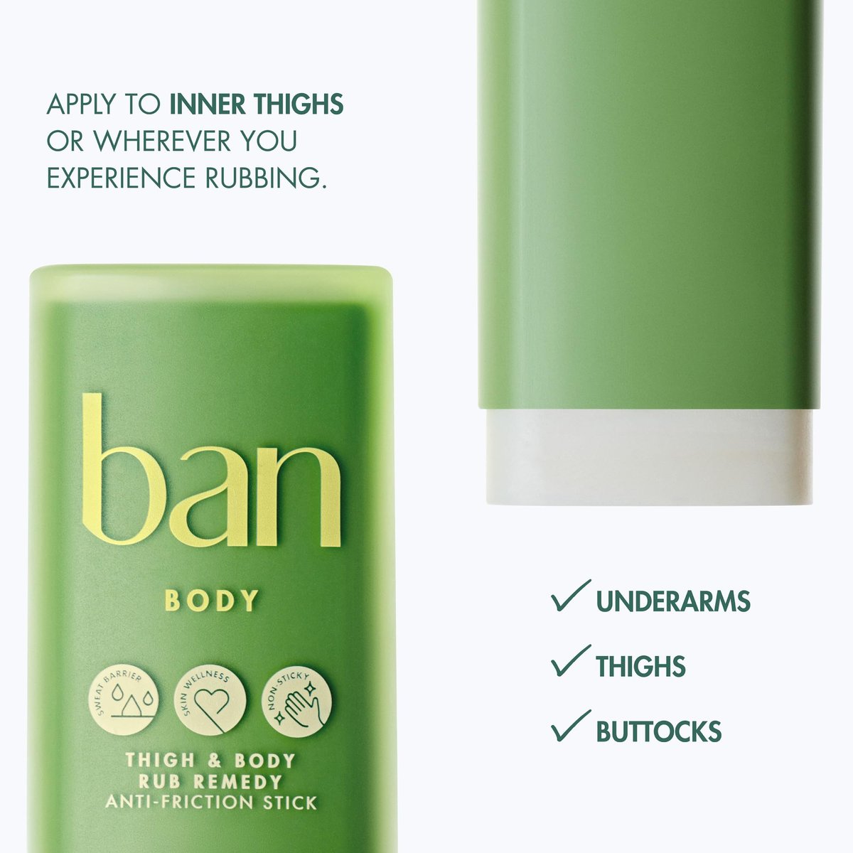 Ban Thigh & Body Anti-Friction Balm - Unscented, 1.4 Oz - Prevents Chafing & Skin Irritation for Women & Men Avelisse