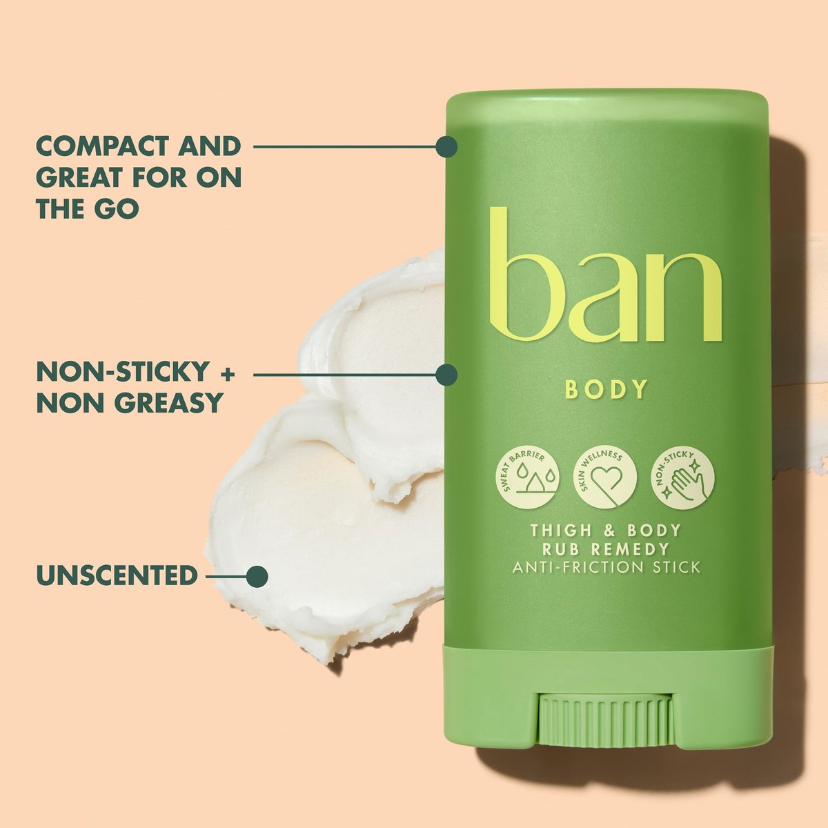 Ban Thigh & Body Anti-Friction Balm - Unscented, 1.4 Oz - Prevents Chafing & Skin Irritation for Women & Men Avelisse