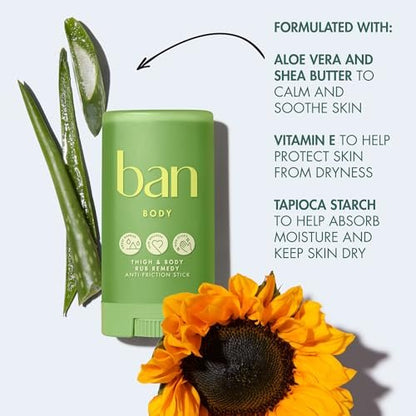 Ban Thigh & Body Anti-Friction Balm - Unscented, 1.4 Oz - Prevents Chafing & Skin Irritation for Women & Men Avelisse
