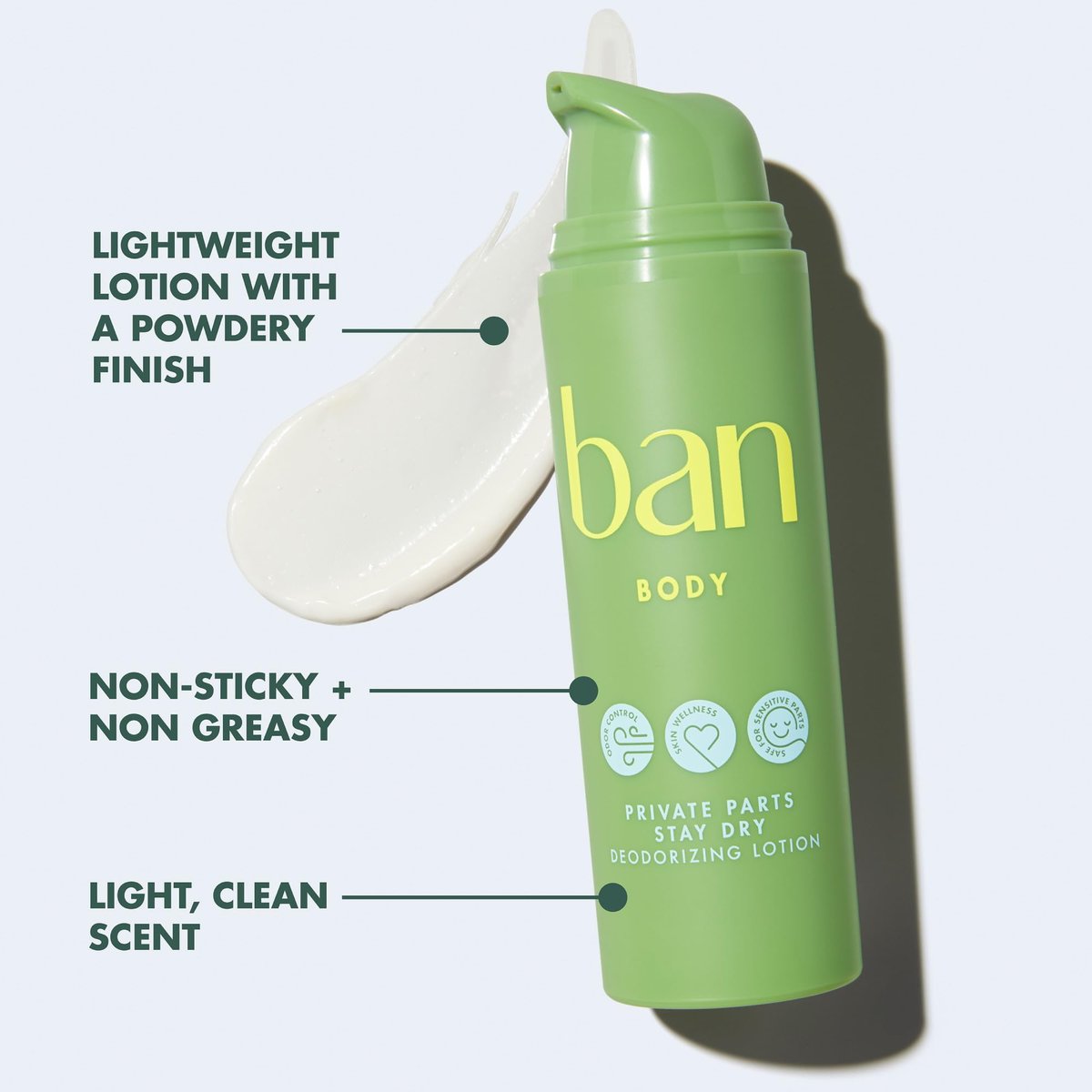 Ban Private Parts Deodorizing Lotion – Non-Toxic Sweat Absorbing Lotion for Sensitive Parts, Aluminum Free & Baking Soda Free, Soothing Aloe & Calendula, Light Scent, 1.5 Oz - görsel 3