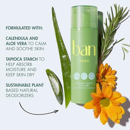 Ban Private Parts Deodorizing Lotion – Non-Toxic Sweat Absorbing Lotion for Sensitive Parts, Aluminum Free & Baking Soda Free, Soothing Aloe & Calendula, Light Scent, 1.5 Oz - görsel 8