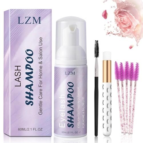 LZM Lash Shampoo Kit for Eyelash Extensions - Gentle Foaming Cleanser with Brush & Spoolies, 2.02 fl oz - görsel 2