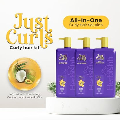 Herbishh Curly Hair Shampoo and Conditioner Set with Deep Conditioner for Women, Men (3 x 16.91 Fl Oz) – Definition for Wavy & Coily Hair, Reduce Frizz, Repair Damaged Dry Hair for All Curl Types Avelisse