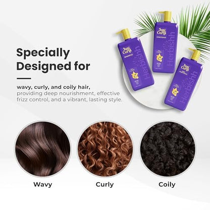 Herbishh Curly Hair Shampoo and Conditioner Set with Deep Conditioner for Women, Men (3 x 16.91 Fl Oz) – Definition for Wavy & Coily Hair, Reduce Frizz, Repair Damaged Dry Hair for All Curl Types Avelisse