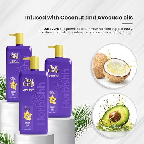 Herbishh Curly Hair Shampoo and Conditioner Set with Deep Conditioner for Women, Men (3 x 16.91 Fl Oz) – Definition for Wavy & Coily Hair, Reduce Frizz, Repair Damaged Dry Hair for All Curl Types Avelisse