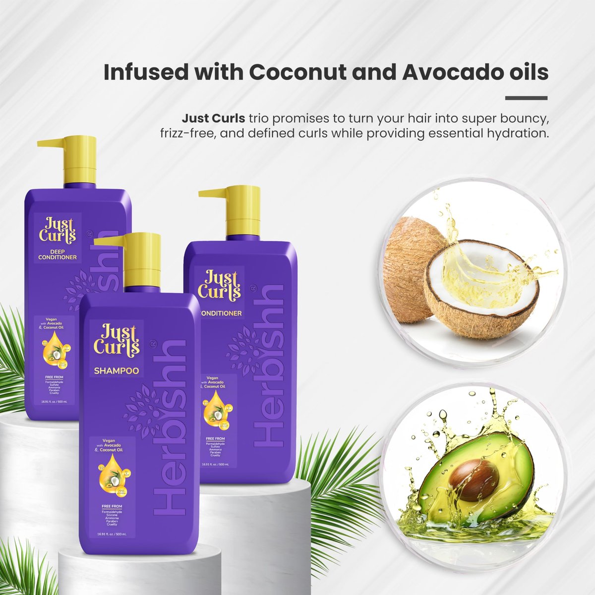 Herbishh Curly Hair Shampoo and Conditioner Set with Deep Conditioner for Women, Men (3 x 16.91 Fl Oz) – Definition for Wavy & Coily Hair, Reduce Frizz, Repair Damaged Dry Hair for All Curl Types Avelisse