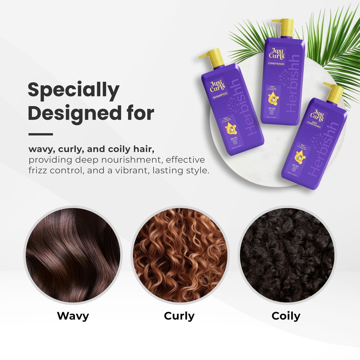 Herbishh Curly Hair Shampoo and Conditioner Set with Deep Conditioner for Women, Men (3 x 16.91 Fl Oz) – Definition for Wavy & Coily Hair, Reduce Frizz, Repair Damaged Dry Hair for All Curl Types Avelisse