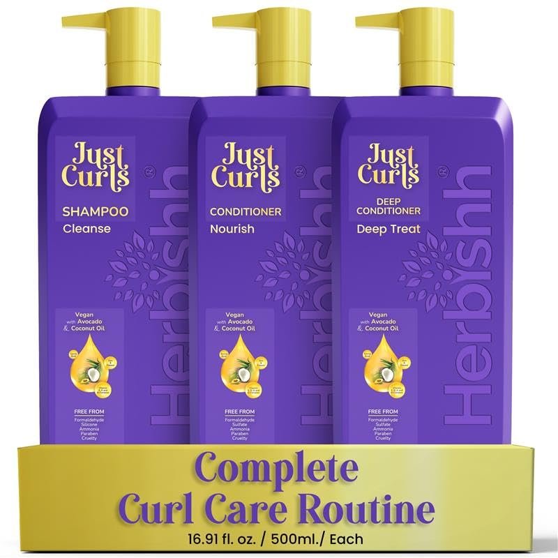 Herbishh Curly Hair Shampoo and Conditioner Set with Deep Conditioner for Women, Men (3 x 16.91 Fl Oz) – Definition for Wavy & Coily Hair, Reduce Frizz, Repair Damaged Dry Hair for All Curl Types Avelisse