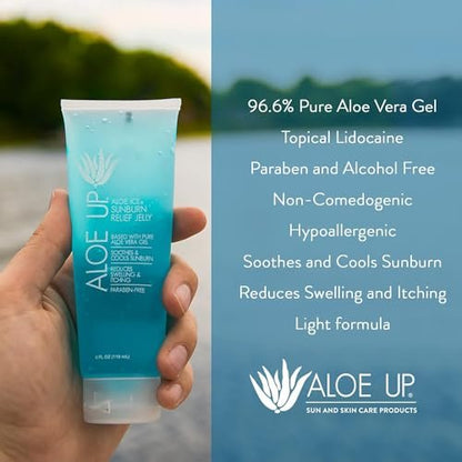 Aloe Up Aloe Vera Gel for Sunburn Relief – Cooling After Sun Jelly for Adults & Kids Face & Body – 96.6% Pure Gel – Reef Friendly, Alcohol & Fragrance Free – 4 Oz – Pack of 2 Avelisse
