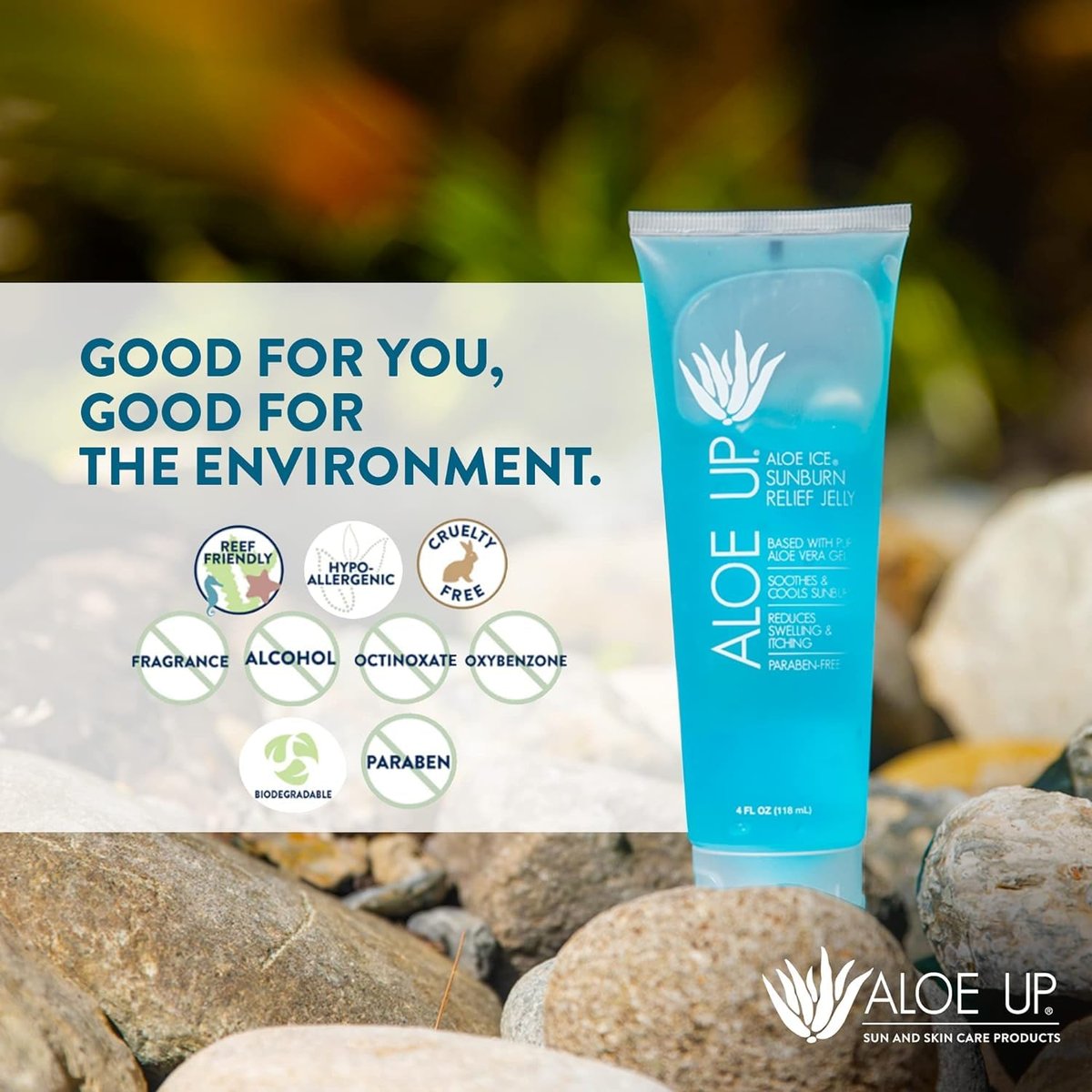 Aloe Up Aloe Vera Gel for Sunburn Relief – Cooling After Sun Jelly for Adults & Kids Face & Body – 96.6% Pure Gel – Reef Friendly, Alcohol & Fragrance Free – 4 Oz – Pack of 2 Avelisse