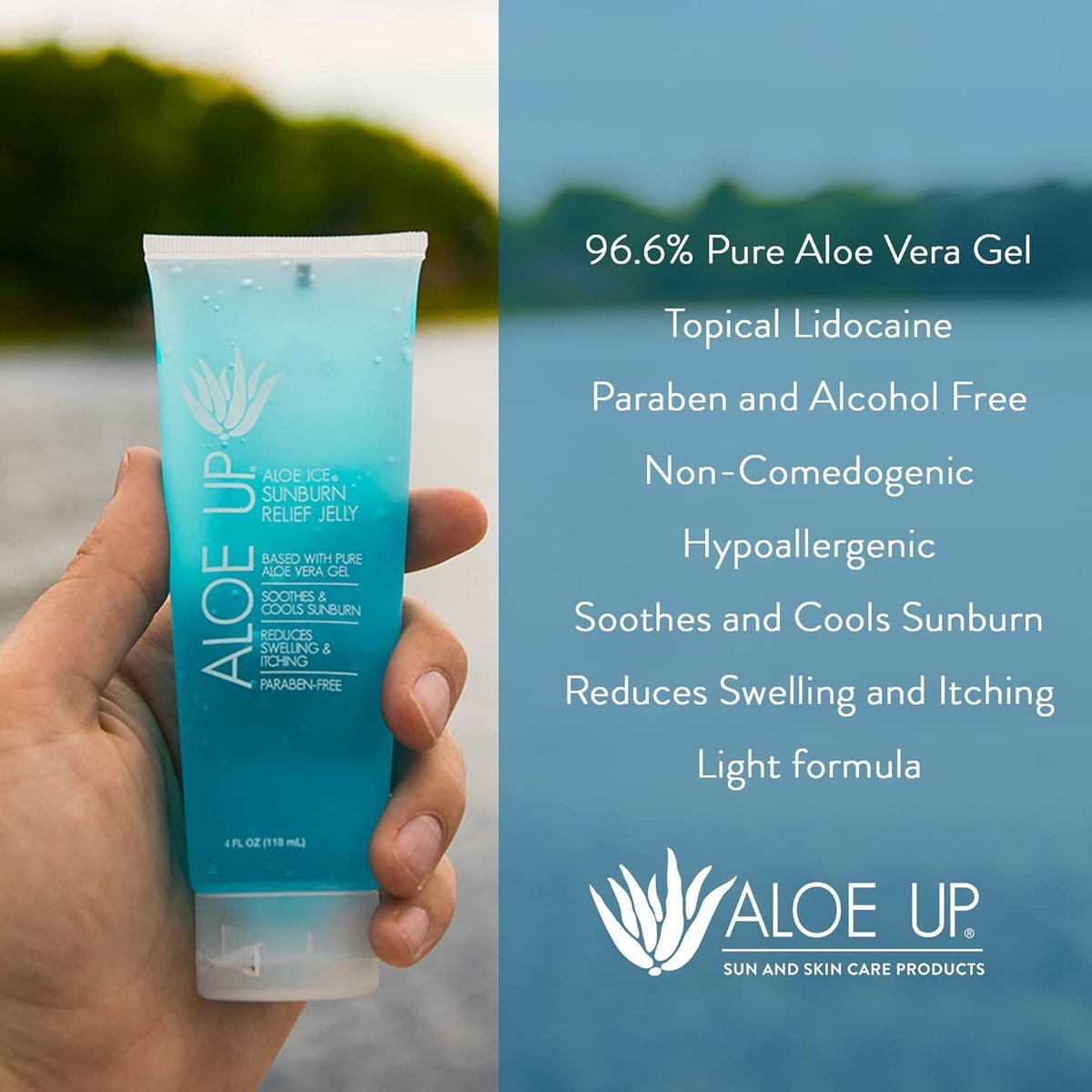 Aloe Up Aloe Vera Gel for Sunburn Relief – Cooling After Sun Jelly for Adults & Kids Face & Body – 96.6% Pure Gel – Reef Friendly, Alcohol & Fragrance Free – 4 Oz – Pack of 2 Avelisse