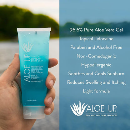 Aloe Up Aloe Vera Gel for Sunburn Relief – Cooling After Sun Jelly for Adults & Kids Face & Body – 96.6% Pure Gel – Reef Friendly, Alcohol & Fragrance Free – 4 Oz – Pack of 2 Avelisse