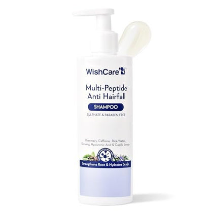 WishCare Multi Peptide Anti Hairfall Shampoo - Rice Water, Rosemary, Capilia Longa, Hyaluronic Acid & Caffeine - 250ml
