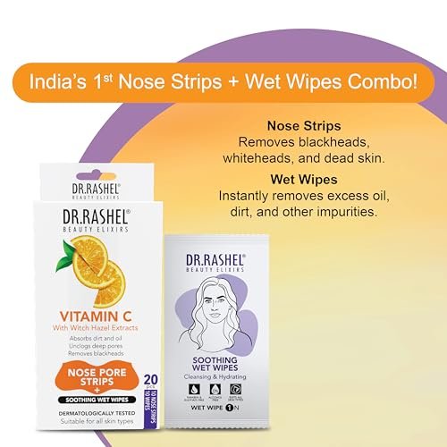 DR.RASHEL Vitamin C Nose Pore Strips – Instant & Painless Blackhead Removal, Deep Purifying, 20 Count (10 Strips + 10 Wipes) - görsel 6