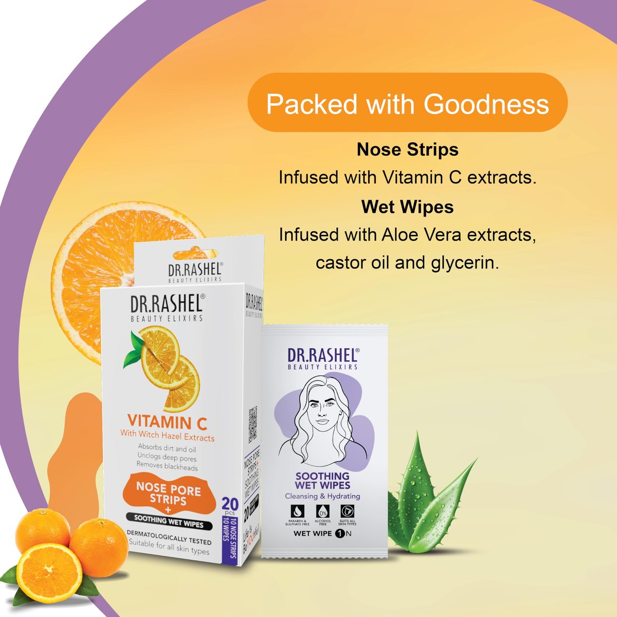 DR.RASHEL Vitamin C Nose Pore Strips – Instant & Painless Blackhead Removal, Deep Purifying, 20 Count (10 Strips + 10 Wipes) - görsel 7