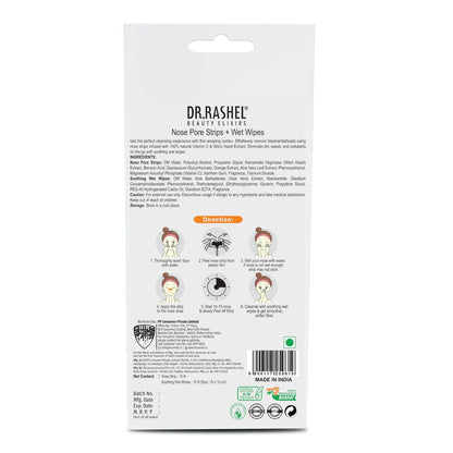 DR.RASHEL Vitamin C Nose Pore Strips – Instant & Painless Blackhead Removal, Deep Purifying, 20 Count (10 Strips + 10 Wipes)