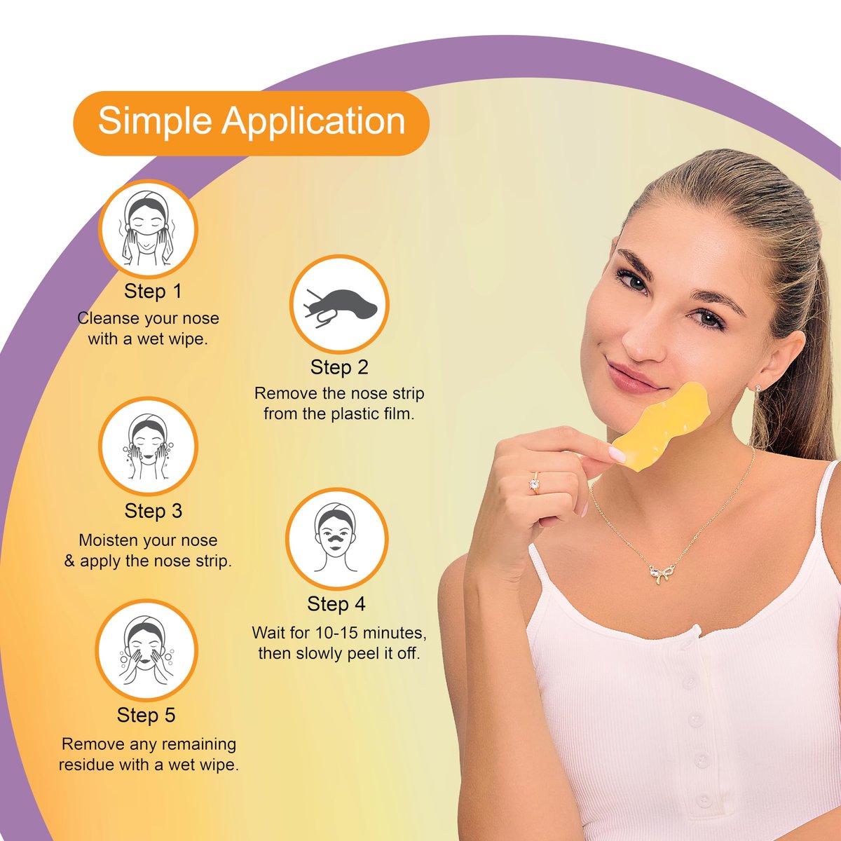 DR.RASHEL Vitamin C Nose Pore Strips – Instant & Painless Blackhead Removal, Deep Purifying, 20 Count (10 Strips + 10 Wipes) - görsel 9