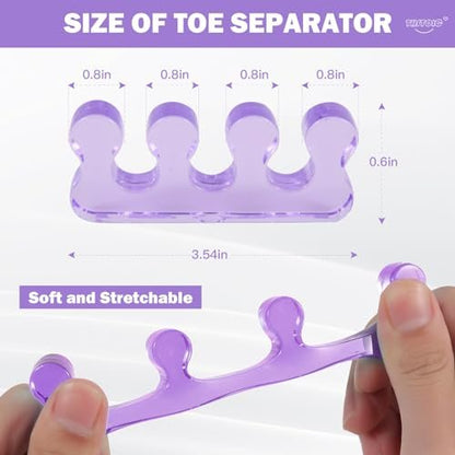 Toe Separators for Women - Pedicure Toe Spacers & Spreaders for Nail Painting, Yoga & Relaxation - Gel Silicone Toe Separators for Toenail Polish (2 Pairs, Blue & Purple)
