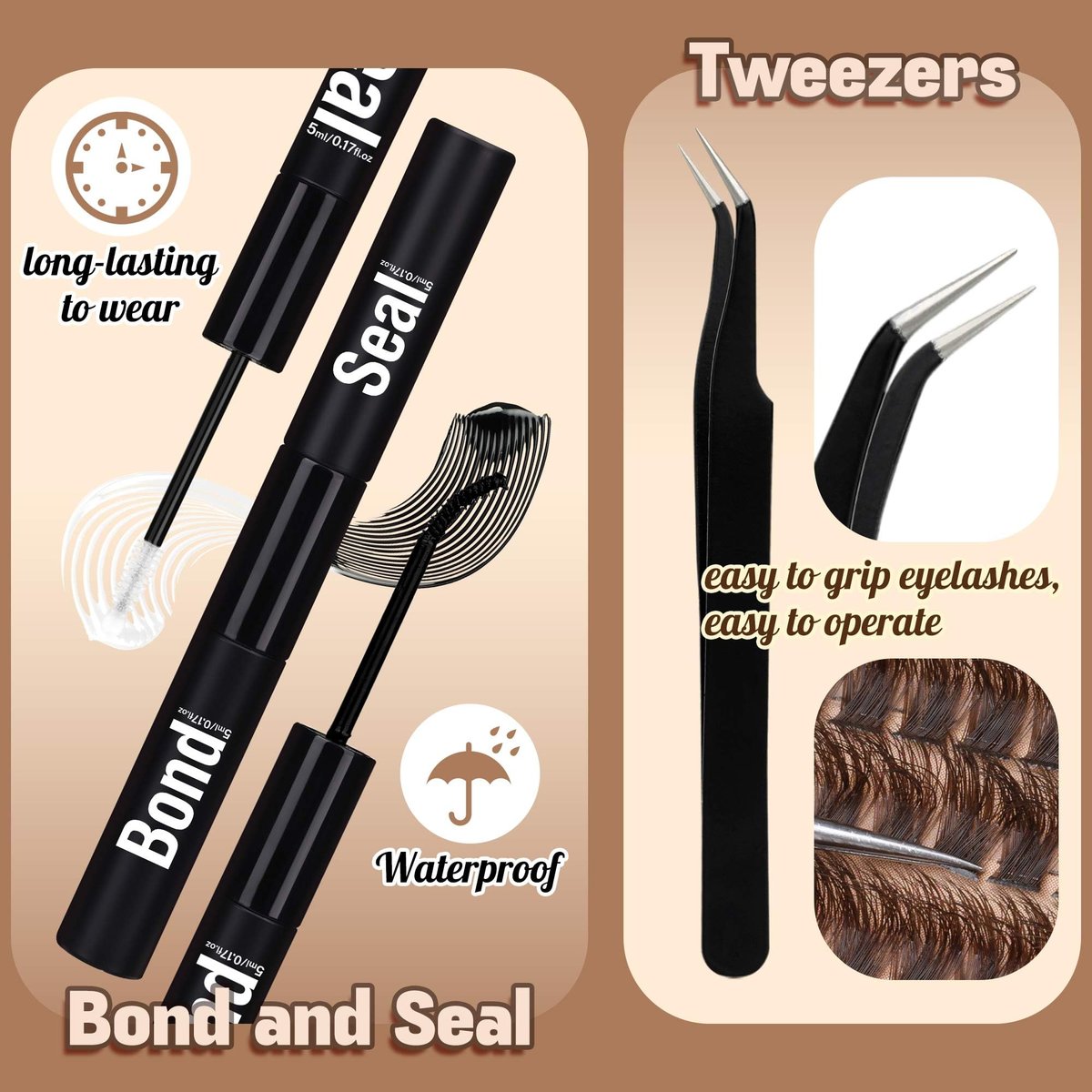 Brown Lash Clusters 320 Pcs DIY Lash Extension Kit – Natural Look Cluster Lashes D 8-16 mm Mixed with Lash Bond and Seal, Tweezer for Home Use Avelisse