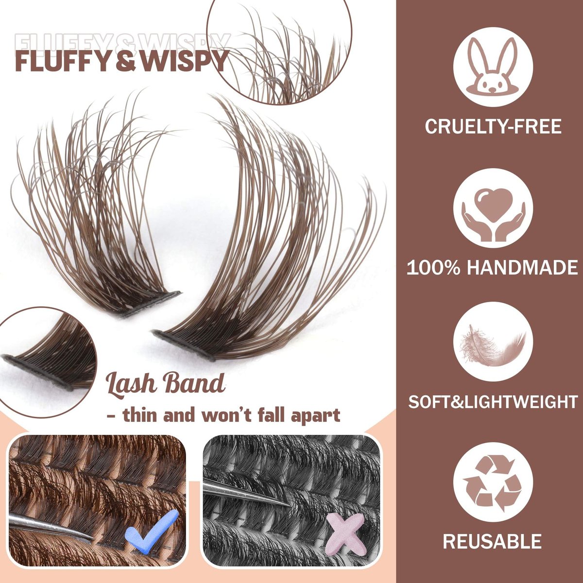 Brown Lash Clusters 320 Pcs DIY Lash Extension Kit – Natural Look Cluster Lashes D 8-16 mm Mixed with Lash Bond and Seal, Tweezer for Home Use Avelisse