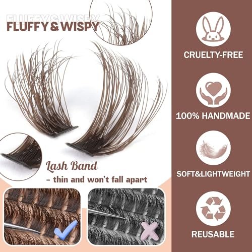 Brown Lash Clusters 320 Pcs DIY Lash Extension Kit – Natural Look Cluster Lashes D 8-16 mm Mixed with Lash Bond and Seal, Tweezer for Home Use Avelisse