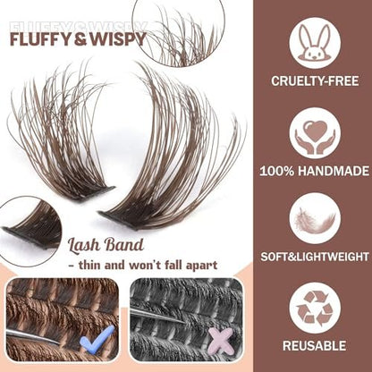 Brown Lash Clusters 320 Pcs DIY Lash Extension Kit – Natural Look Cluster Lashes D 8-16 mm Mixed with Lash Bond and Seal, Tweezer for Home Use Avelisse