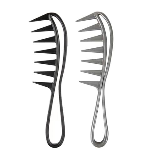 Dladhict 2-Pack Wide Tooth Comb for Wet Curly Wavy Thick Long Hair - Premium Plastic Grip for Wigs, Barber Salon - Large Shark Teeth Anti-Static Hair Combs for Men Women (Black, Grey) - görsel 2