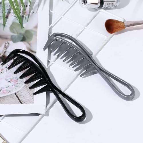 Dladhict 2-Pack Wide Tooth Comb for Wet Curly Wavy Thick Long Hair - Premium Plastic Grip for Wigs, Barber Salon - Large Shark Teeth Anti-Static Hair Combs for Men Women (Black, Grey) - görsel 14