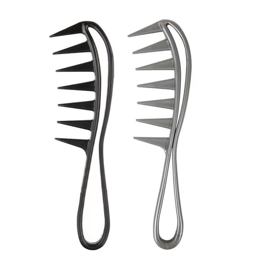 Dladhict 2-Pack Wide Tooth Comb for Wet Curly Wavy Thick Long Hair - Premium Plastic Grip for Wigs, Barber Salon - Large Shark Teeth Anti-Static Hair Combs for Men Women (Black, Grey)