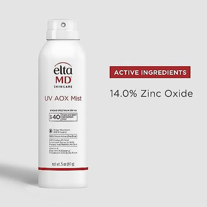 EltaMD UV AOX Mist Mineral Sunscreen Spray SPF 40 for Face and Body with Antioxidants, 5 oz (Pack of 2) Avelisse