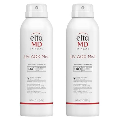 EltaMD UV AOX Mist Mineral Sunscreen Spray SPF 40 for Face and Body with Antioxidants, 5 oz (Pack of 2) Avelisse