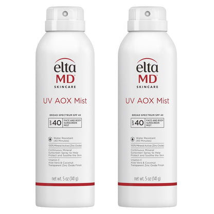 EltaMD UV AOX Mist Mineral Sunscreen Spray SPF 40 for Face and Body with Antioxidants, 5 oz (Pack of 2) Avelisse