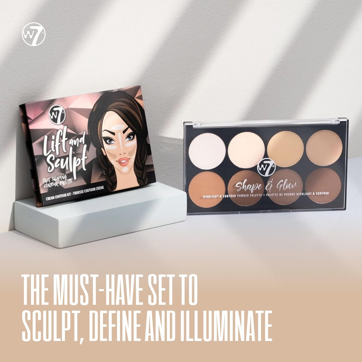 W7 Lift & Sculpt, Shape & Glow Set - 2 Full-Size Face Palettes - Cream Contour & Powder Duo - görsel 3