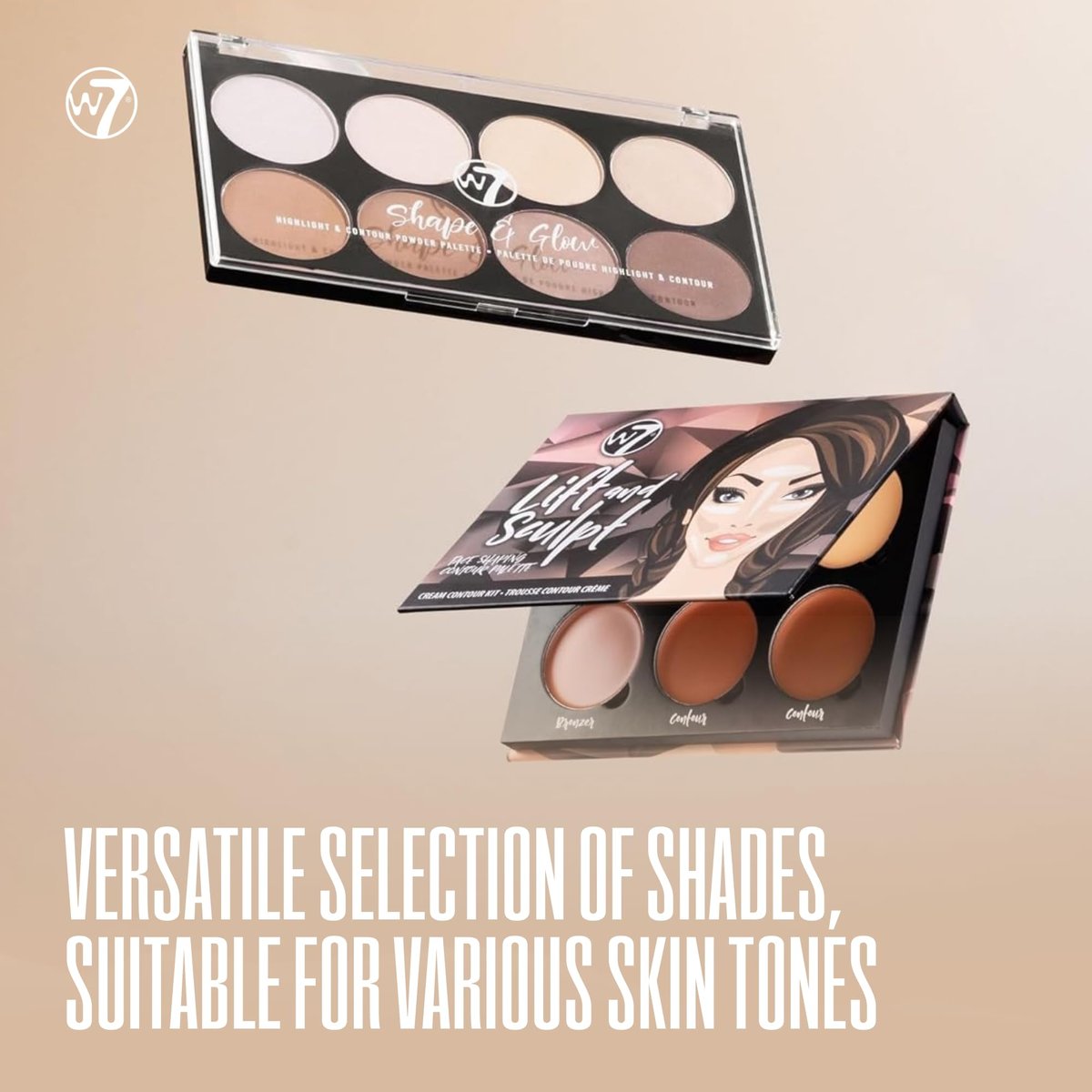 W7 Lift & Sculpt, Shape & Glow Set - 2 Full-Size Face Palettes - Cream Contour & Powder Duo - görsel 7