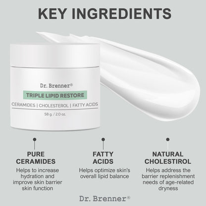 Dr. Brenner Triple Lipid Restore Anti Aging Face Moisturizer - Lifting & Recovery Cream with Ceramides, Lipids and Fatty Acids, 2 oz Avelisse