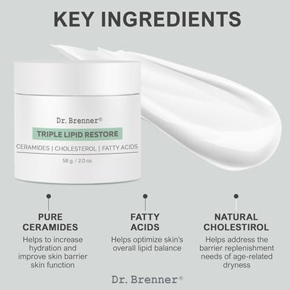 Dr. Brenner Triple Lipid Restore Anti Aging Face Moisturizer - Lifting & Recovery Cream with Ceramides, Lipids and Fatty Acids, 2 oz Avelisse