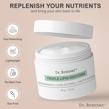 Dr. Brenner Triple Lipid Restore Anti Aging Face Moisturizer - Lifting & Recovery Cream with Ceramides, Lipids and Fatty Acids, 2 oz Avelisse