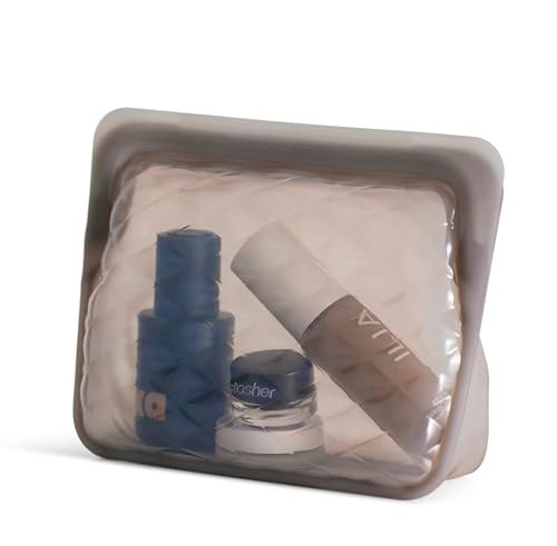 Stasher Silicone Reusable Makeup Bag - Taupe, 28 oz - Travel Essentials & Eco-Friendly Toiletry Organizer - görsel 1