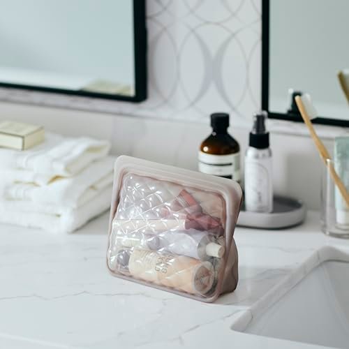 Stasher Silicone Reusable Makeup Bag - Taupe, 28 oz - Travel Essentials & Eco-Friendly Toiletry Organizer - görsel 9