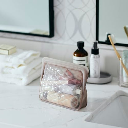 Stasher Silicone Reusable Makeup Bag - Taupe, 28 oz - Travel Essentials & Eco-Friendly Toiletry Organizer