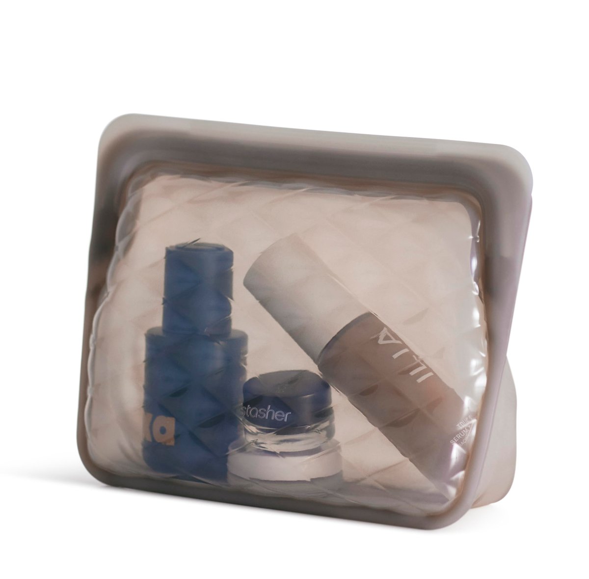 Stasher Silicone Reusable Makeup Bag - Taupe, 28 oz - Travel Essentials & Eco-Friendly Toiletry Organizer - görsel 2