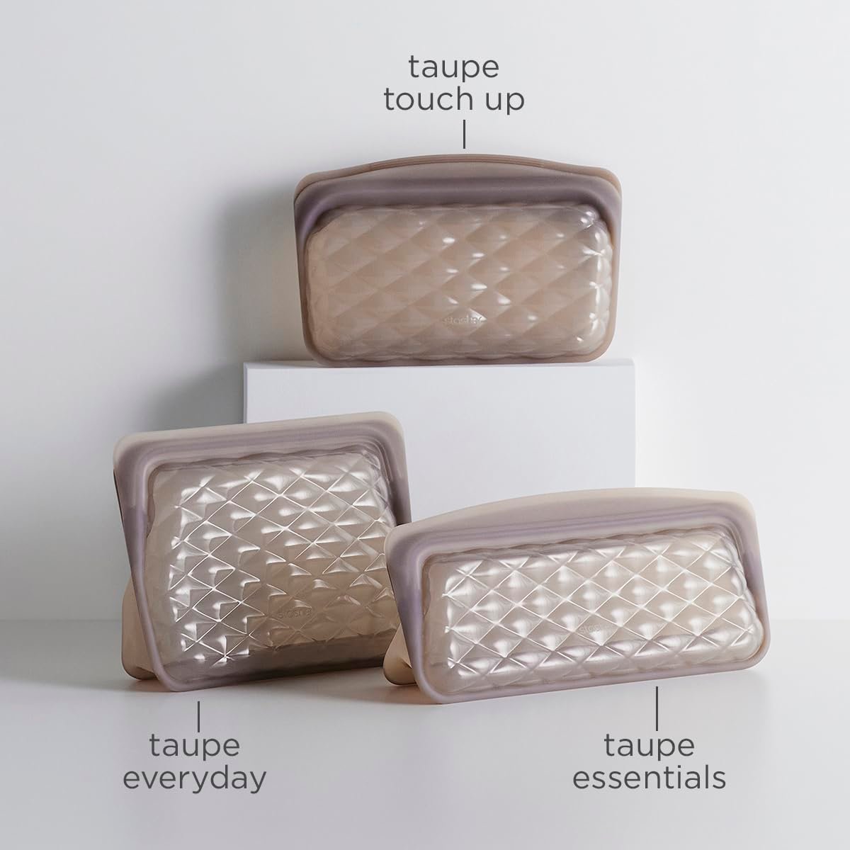 Stasher Silicone Reusable Makeup Bag - Taupe, 28 oz - Travel Essentials & Eco-Friendly Toiletry Organizer - görsel 16