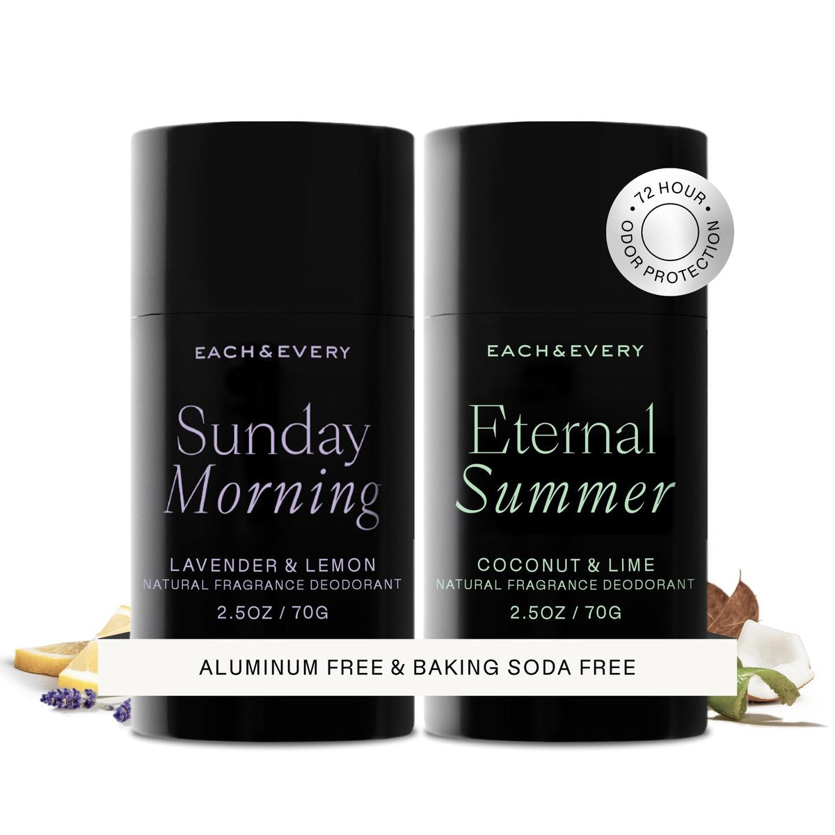 Each & Every Aluminum Free Deodorant for Women & Men – Natural Fragrance All Day Odor Protection, Sensitive Skin, EWG Verified Baking Soda Free - Lavender & Lemon + Coconut & Lime 2 Pack, 2.5oz Avelisse