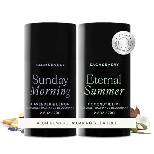 Each & Every Aluminum Free Deodorant for Women & Men – Natural Fragrance All Day Odor Protection, Sensitive Skin, EWG Verified Baking Soda Free - Lavender & Lemon + Coconut & Lime 2 Pack, 2.5oz Avelisse